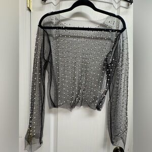 SHEIN Black Sheer Blouse with Pearl Details